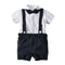 4 Pcs Boy Cotton White Shirt And Shorts And Bow Tie Suspender