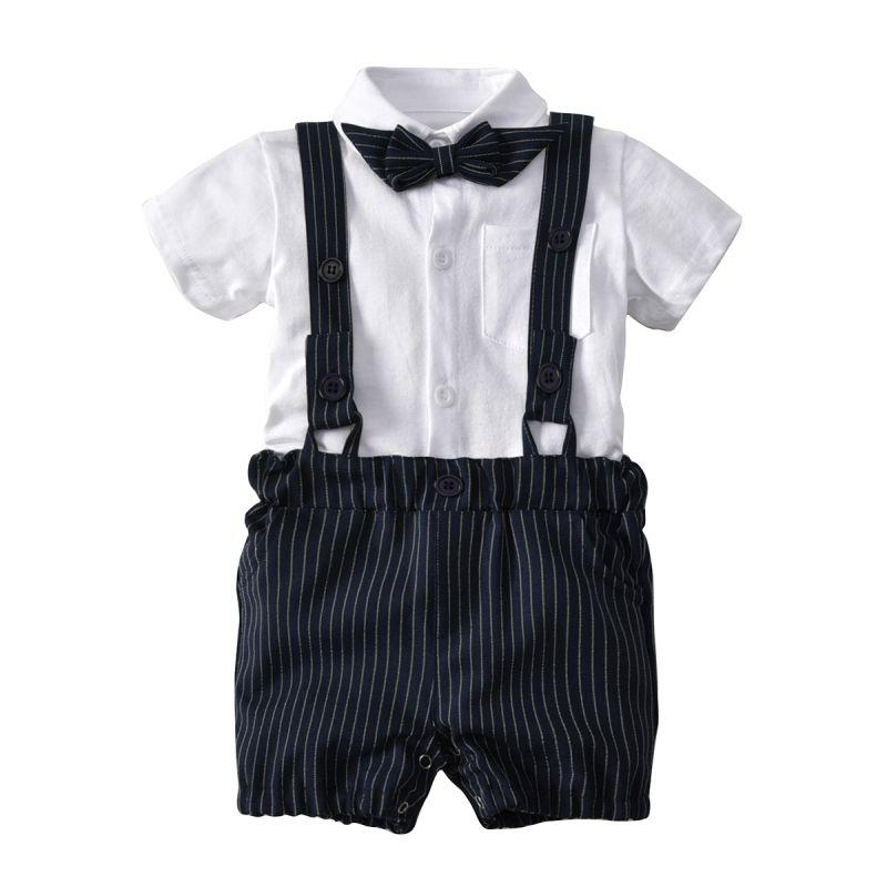 4 Pcs Boy Cotton White Shirt And Shorts And Bow Tie Suspender