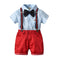 4 Pcs Boy Cotton Blue Shirt And Red Shorts And Bow Tie Suspender