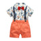 4 Pcs Boy Cotton Cartoon Shirt And Shorts And Bow Tie Suspender