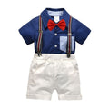 4 Pcs Boy Cotton Shirt And Shorts And Bow Tie Suspender