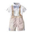 4 Pcs Boy White Shirts And Khaki Short With Bowtie Suspender