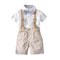 4 Pcs Boy White Shirts And Khaki Short With Bowtie Suspender