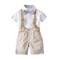 4 Pcs Boy White Shirts And Khaki Short With Bow Tie Suspender