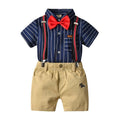 4 Pcs Boy Shirts And Khaki Short With Bowtie Suspender