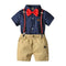 4 Pcs Boy Shirts And Khaki Short With Bowtie Suspender