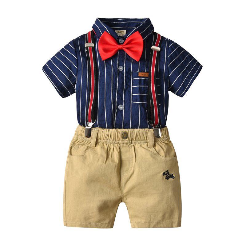 4 Pcs Boy Shirts And Khaki Short With Bowtie Suspender