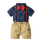 4 Pcs Boy Shirts And Khaki Short With Bow Tie Suspender