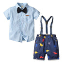 4Pcs Boy Blue Shirts And Cute Short With Bowtie Suspender