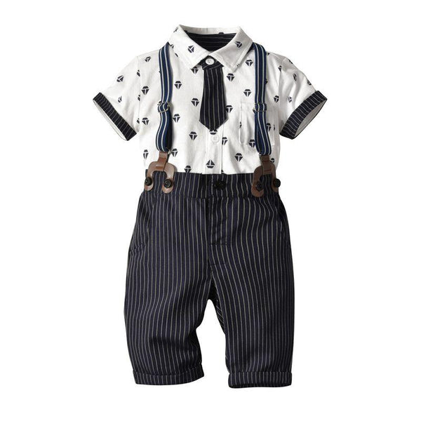 4 Pcs Boy Shirts And Shorts With Bowtie Suspender