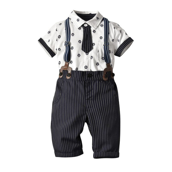 4 Pcs Boy Shirts And Shorts With Bow Tie Suspender