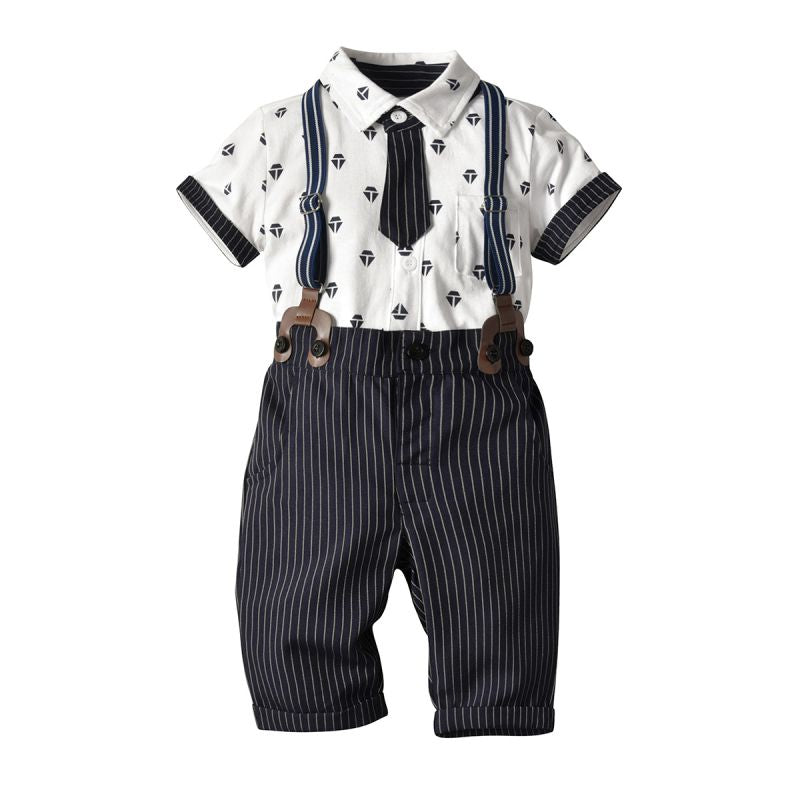 4 Pcs Boy Shirts And Shorts With Bow Tie Suspender