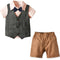 4 Pcs Boy Pink Shirts And Shorts And Vest And Bowtie