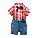 4 Pcs Boy Shirts And Denim Shorts With Bowtie Suspender