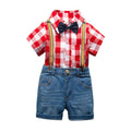 4 Pcs Boy Shirts And Denim Shorts With Bow Tie Suspender