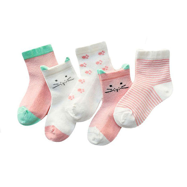 5 Pairs Set Kids Cartoon Design Ankle Short Socks