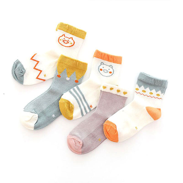 5 Pairs Kids Cotton Cute Print Thin Socks