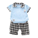 2 Pcs Boy Patchwork Tees And Plaid Print Shorts