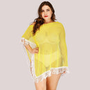 Plus Size Women See-through Irregular Tassels Beach Cover Up