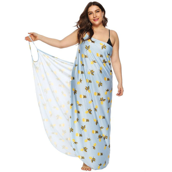 Hot Sale Women Loose Pineapple Printing Sun-protective Beach Slip Dress