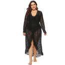 Women Deep V Neck Long-sleeve Irregular Lace Beach Dress