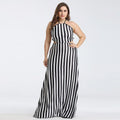 New Women Halter Neck Sleeveless Stripe Print Swing Dress