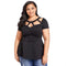 Plus Size Round Collar Short-sleeve Defined Waist Cut-out Neckline Top