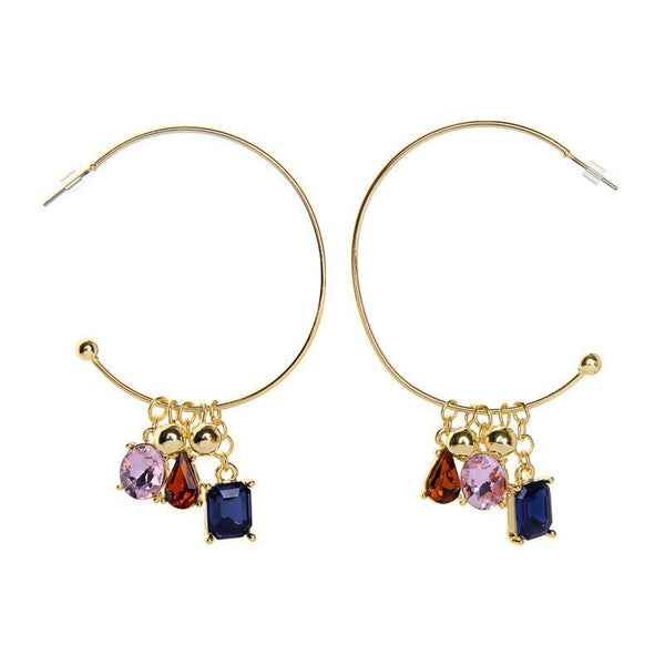 Fashion Multicolor Geometric Gemstone Women Vintage Hoop Earrings