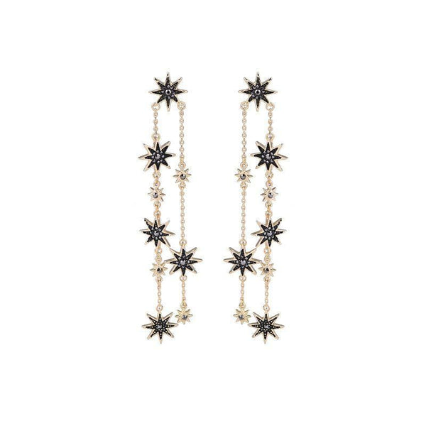 Women Long Length Vintage Star Shape Rhinestone Party Earrings