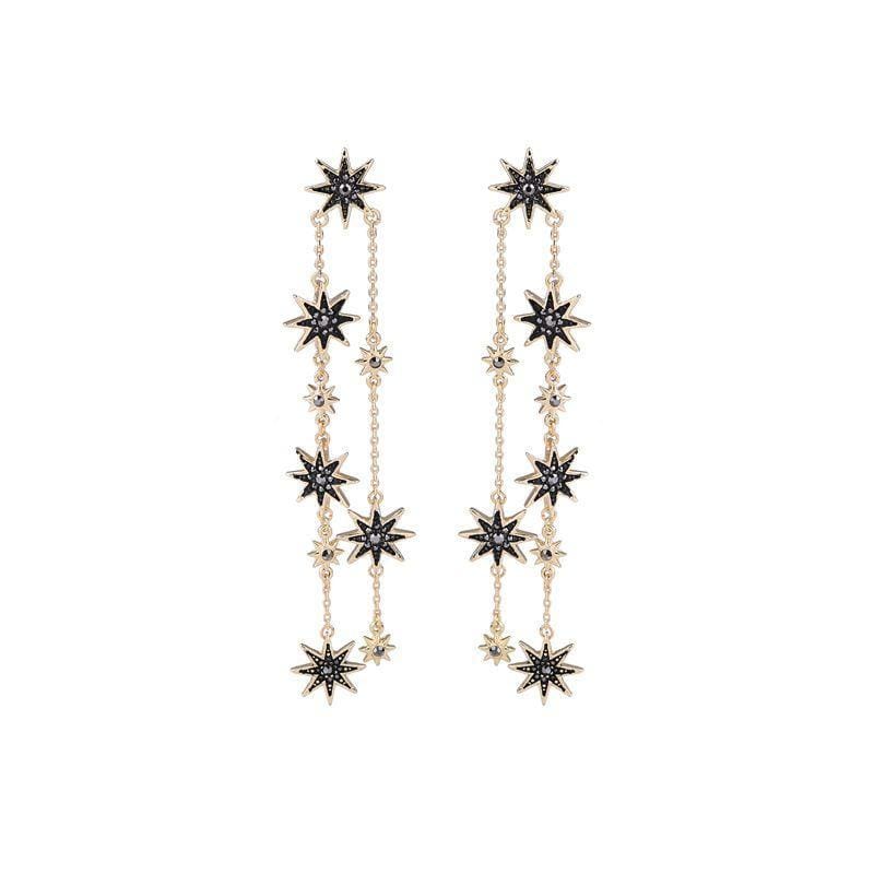 Women Long Length Vintage Star Shape Rhinestone Party Earrings