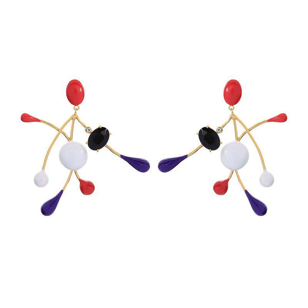 Creative Multicolor Gemstone Enameled Brass Silver Pin Stud Earrings