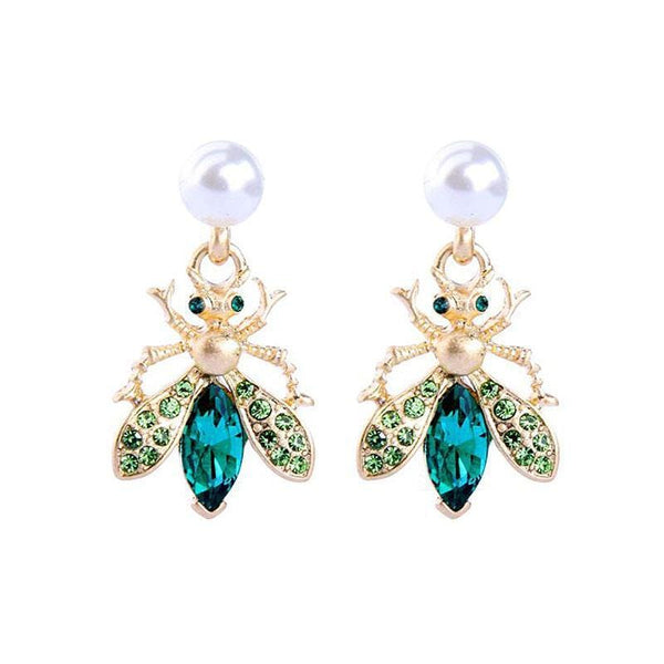 Women Unique Insect Shape Imitation Pearl Gemstone Earrings