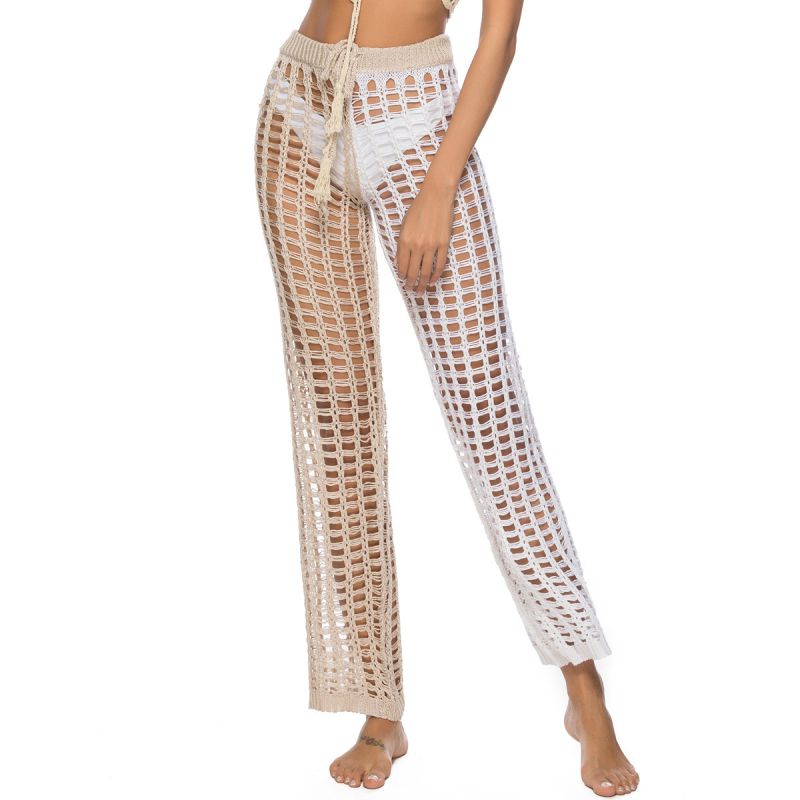 Creative Contrast Color Women Handmade Crochet Cover Up Pants