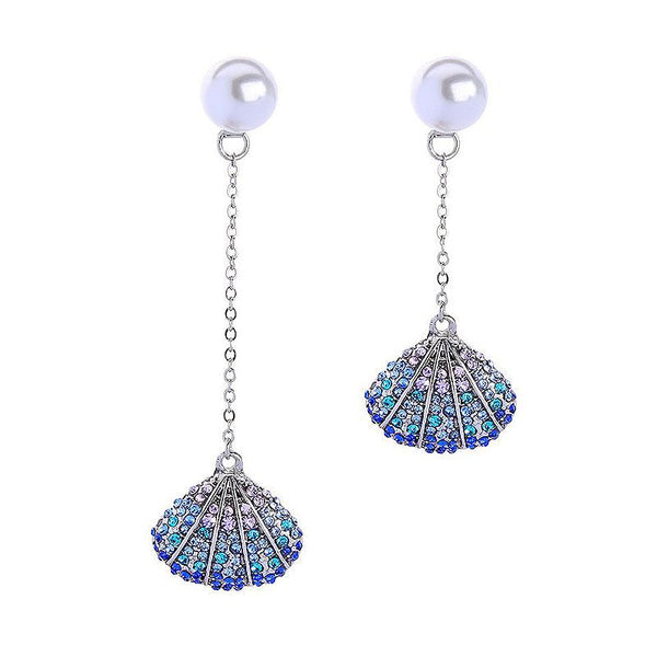 Fashion Irregular Scallop Shape Rhinestone Pearl Earrings