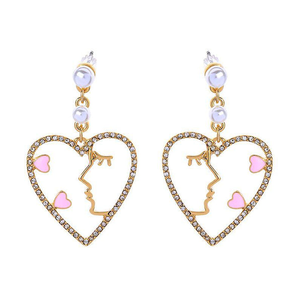 Fashion Heart Shape Women Simple Portrait Design Earrings