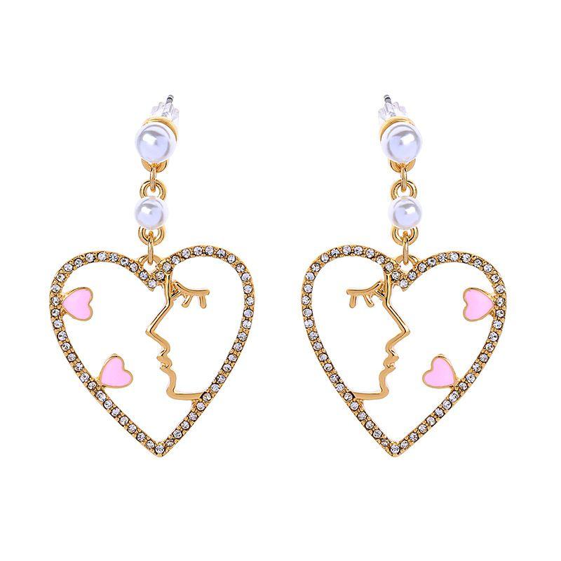 Fashion Heart Shape Women Simple Portrait Design Earrings