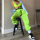 Fashion Neon Color Loose Pattern Women Street Style Hip Hop Pants