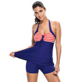 Women Halter Neck Knotted Design Swing Hemline One-piece Swimwear