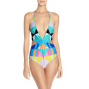 Classical Color Blocking Geometric Printing Design One-piece Swimwear