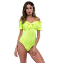 Neon Color V Neck Off-shoulder Short-sleeve Ruffled Bodysuits