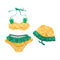 3 Pcs Girl Pineapple Pattern Halterneck Swimsuit And Bathing Cap
