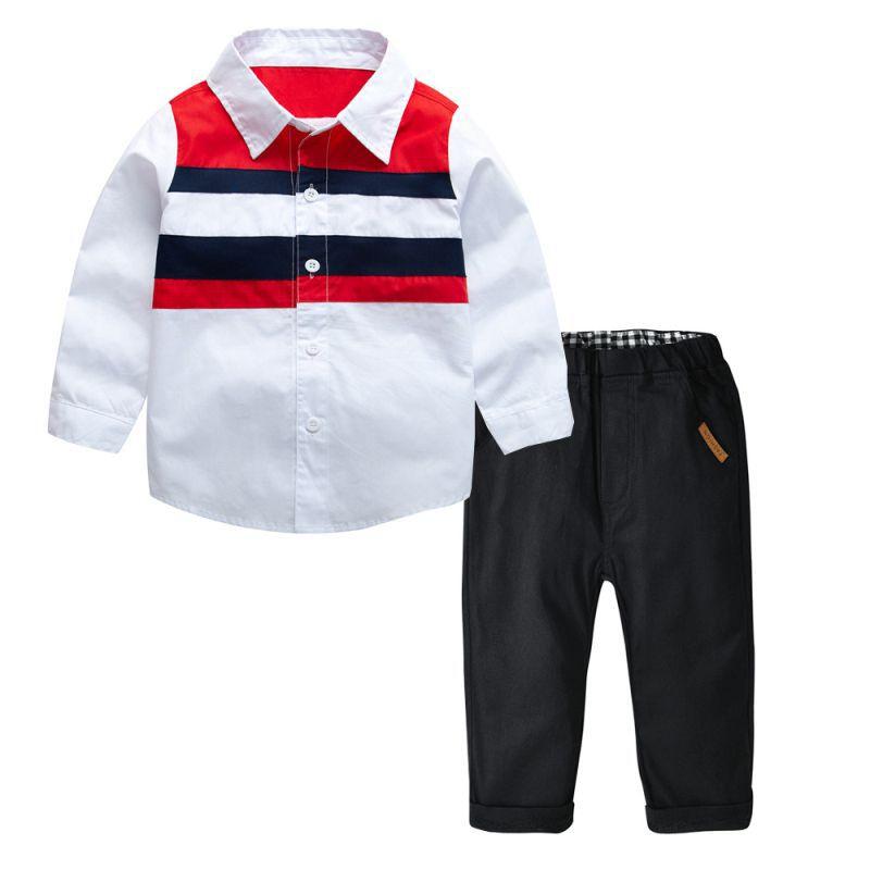 2 Pcs Boys Cotton Patchwork Shirts And Pants