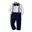 4 Pcs Boys Cotton Shirts And Pants With Suspender And Bow Tie