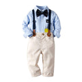 4 Pcs Boys Cotton Blue Shirts And Pants With Suspender And Bowtie