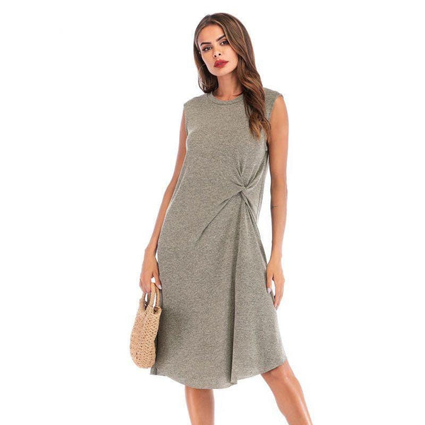 Women Casual Round Collar Sleeveless Defined Waisted Sundresses