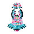 2 Pcs Girl Multicolor Printed Ruffle Swimwear And Cap