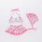 3 Pcs Girl Pink Cat Printed Halterneck Swimsuit And Bathing Cap