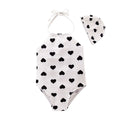 2 Pcs Girl Heart Printed Halterneck Swimwear And Bathing Cap