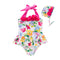 2 Pcs Girl Bright Flower Printed Halterneck Swimwear And Cap