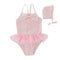 2 Pcs Girl Pink Sequin Design Swimwear And Cap